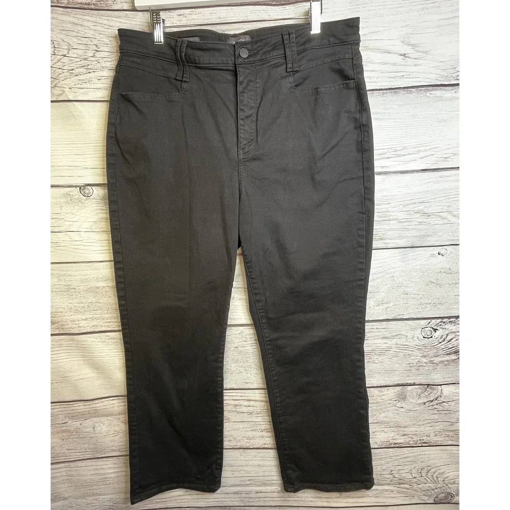 NYDJ Bailey Relaxed Jeans 14 Stretch Black Straight Leg Lift Tuck Ankle Jeans - Picture 3 of 16